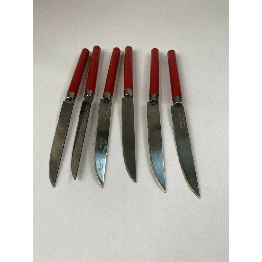 Totally Today RED Plastic Handle Stainless Flatware - Six pieces Steak￼ Knifers